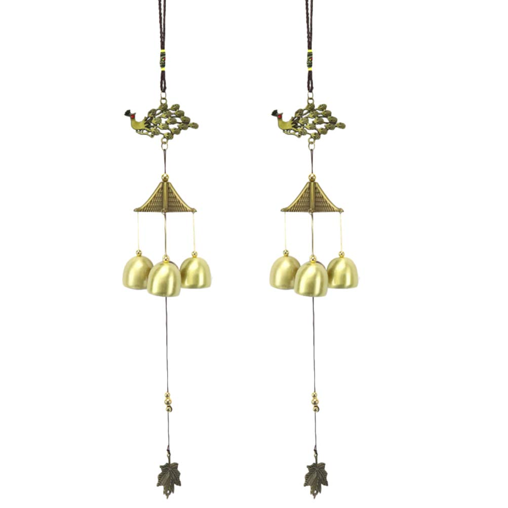 2pcs Wind Chime Vintage Metal Peacock Charm Hanging Music Ornament for Outdoor Patio Decoration Memorial