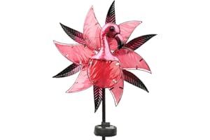 OUISJYER Flamingo Solar Wind Spinner for Outdoor, Metal Spinner Glass Flamingo Decor with Solar Light Waterproof Kinetic Wind Sculptures for Garden Patio Lawn(Pink)