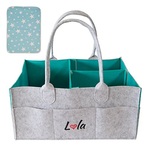 Baby Diaper Caddy Organizer with Changing Pad – Nursery Tote Bag for All Essentials | Large and Portable for Car Travel | Baby Shower Gift Basket for Dresser | New Born Registry Must Have