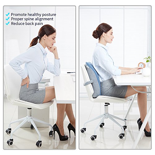 Jiaao Large Lumbar Support Memory Foam Pillow - Orthopedic Design Relieves Lower Back Pain, Back Cushion for Car & Office Chairs, Breathable Cover, Adjustable Strap (Light Blue) - Thumbnail 2