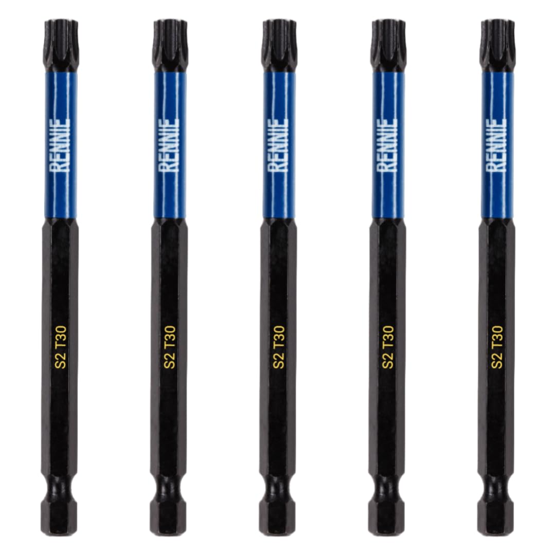 5 x Rennie Tools 100mm Long T30 TX30 Impact Screwdriver Driver Bits Set. Heavy Duty Magnetic Torx Screwdriver Bit Set. Black Oxide Coated Torx Impact Driver Bits. Torx Bit Set.