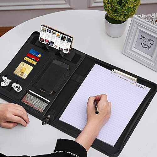Portfolio Padfolio Case, Skycase Business Portfolio Folder, Zippered Conference Folder Document Organizer with Letter Size Clipboard, Document/Tablet Sleeve(Up to 12.9'' Tablet) and Card Holders Black