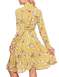 ACEVOG - Vestido casual de manga larga con estampado floral para mujer