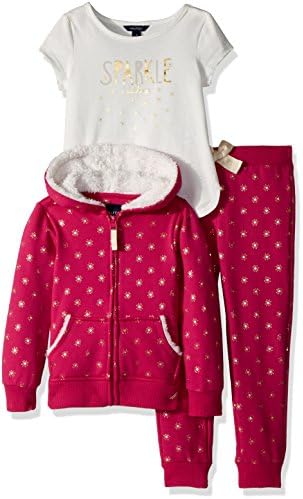 Nautica Little Girls' Three Piece Athleisure Sets, Dark Pink Foil, 5