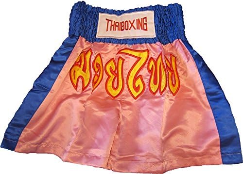 Muay Thai Kick Boxing Shorts Trunks Pants Pink with Blue Trim Color Size L,xl Satin 100%