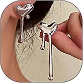 Irregular Heart Waterdrop Earrings for Women,Silver Asymmetrical Love Teardrop Drop Dangle Earring,Punk Liquid Metal Lava Stud Earring Charm Jewelry