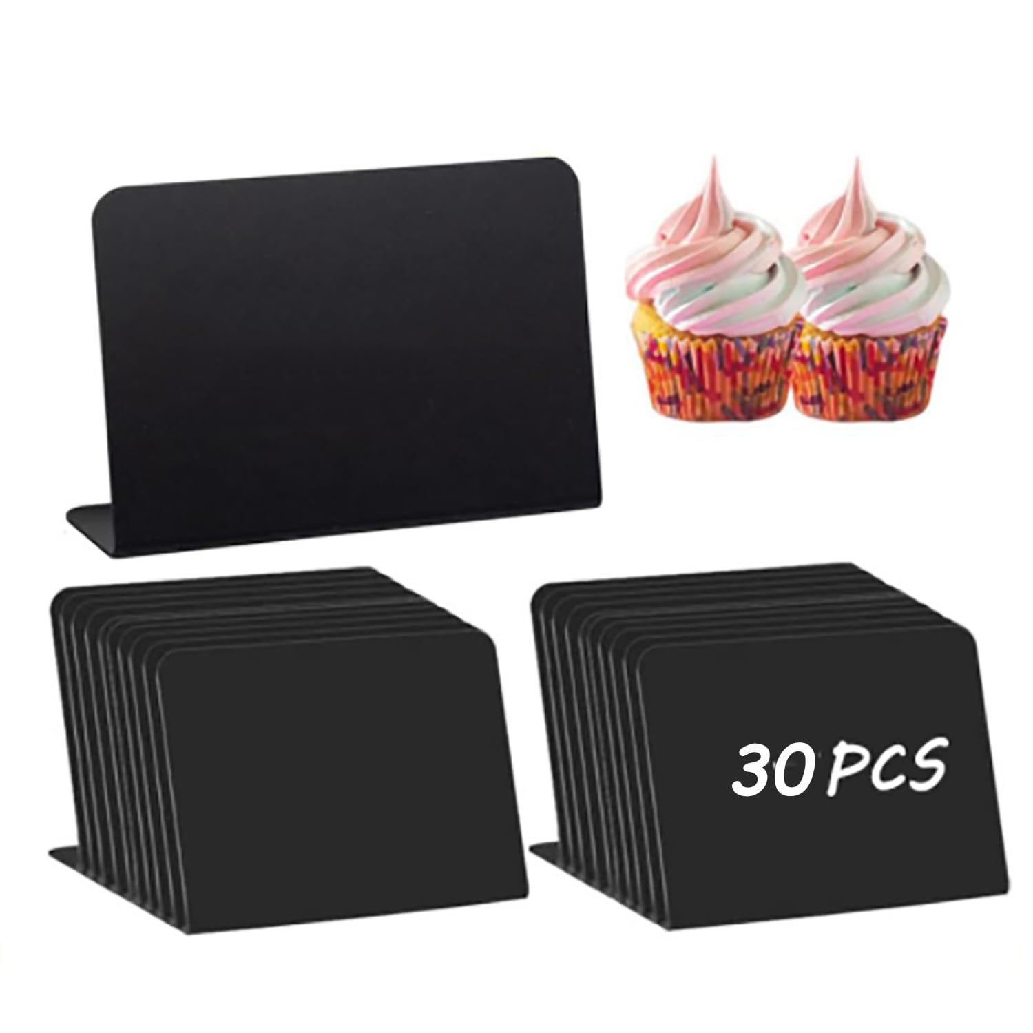 30Pcs Mini Chalkboard Signs, 12.7x10cm Message Tabletop Board, Small Black Chalkboard, Reserved Signs for Tables, Reusable Double-Sided Erasable Desk Sign for Cafe Party Wedding Buffet (L Style)