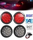 2 Red + 2 White 4" Round Led Stop Turn Tail Back-up Reverse Fog Lights Include Lights Grommet Plug for Truck Trailer RV - WE PAY YOUR SALES TAX