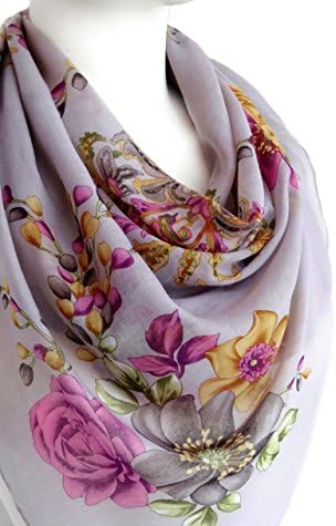 Large Cotton Light Dray Lightweight Scarf Bright Flowers Print Square Scarf Wrap for Women 38 x 38 inches