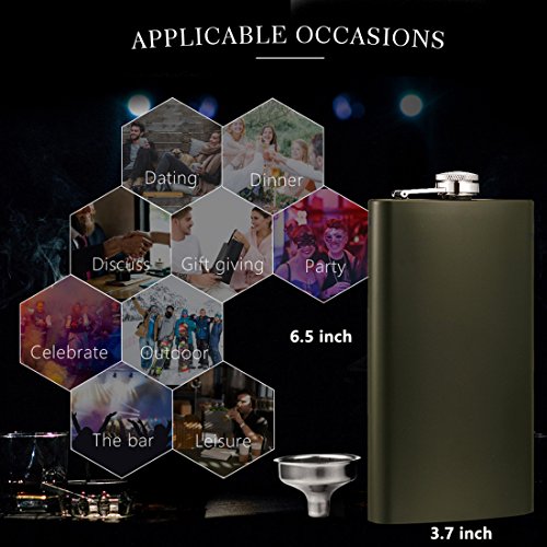 GENNISSY Green 18/8 Stainless Steel 12OZ Hip Flask - Green Flasks for Liquor with Funnel