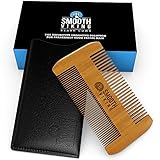 Beard and Mustache Comb for Men - Facial Hair Grooming Tool - Made With Fine Tooth Sandalwood for Easy Styling & Maintenance - Dual Action Design + Pocket & Wallet Size for Travel - Smooth Viking