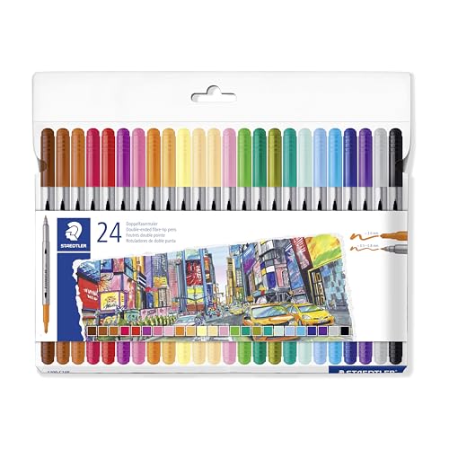 STAEDTLER Design Journey 3200 C24P - Penne colorate a doppia punta, spessore tratto 0,5-3,0 mm, 24 colori assortiti, confezione da 24