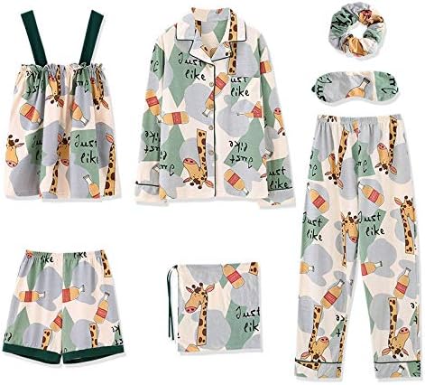 Amazon パジャマ レディース ルームウェア 寝巻き ルームワンピース 部屋着 綿 7点セット 可愛い 長袖 パンツ ズボン キャミソール 秋 春 夏 コットンプラスサイズスーツフォーシーズンホームウェアカジュアルスーツパジャマ ルームワンピース ネグリジェ 通販