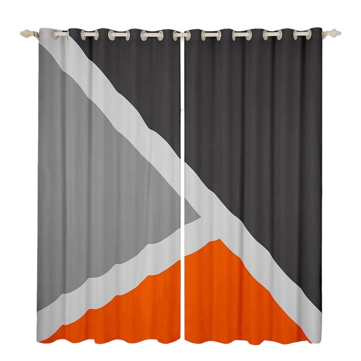 Homewish Geometric Triangle Curtains & Drapes Orange Dark Grey Light Grey Blackout Curtains 46"X72" For Boys Bedroom Aesthetic Window Curtains Luxury Modern Simple Art Window Treatments 2 Panels