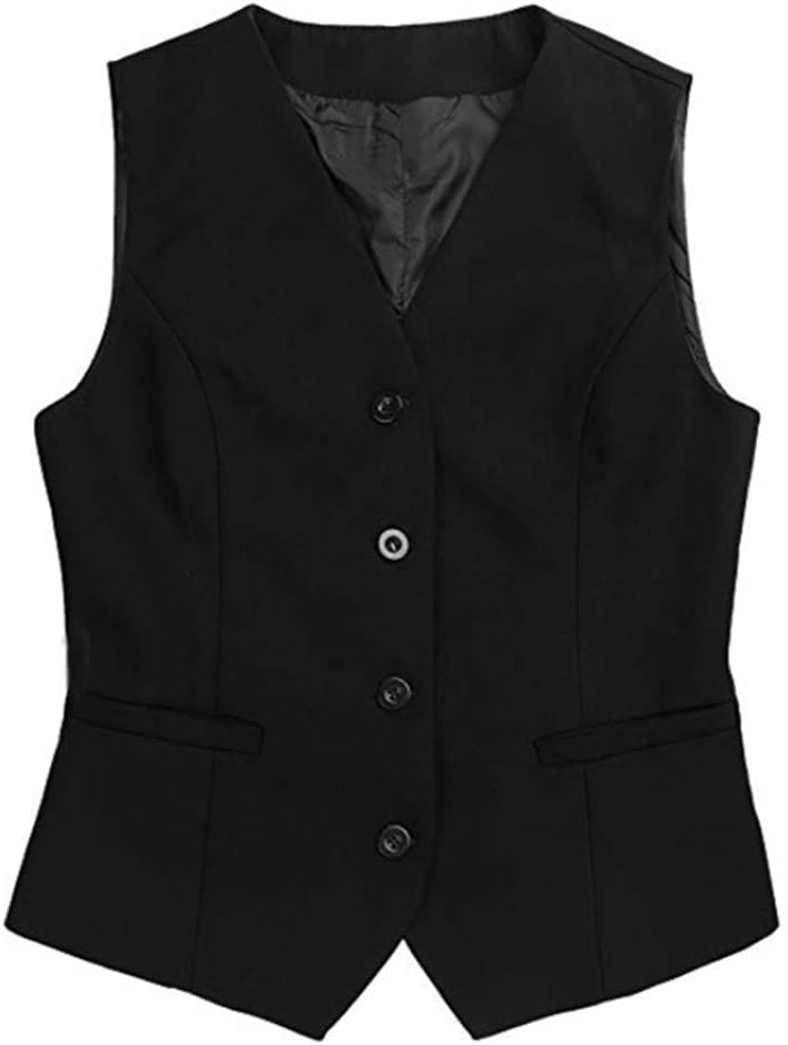 Women Waistcoat Formal Work Dress Suit Vest Sleeveless Cafe Bar Shop Waitress Waistcoat Gilet Jacket Coat Outwear