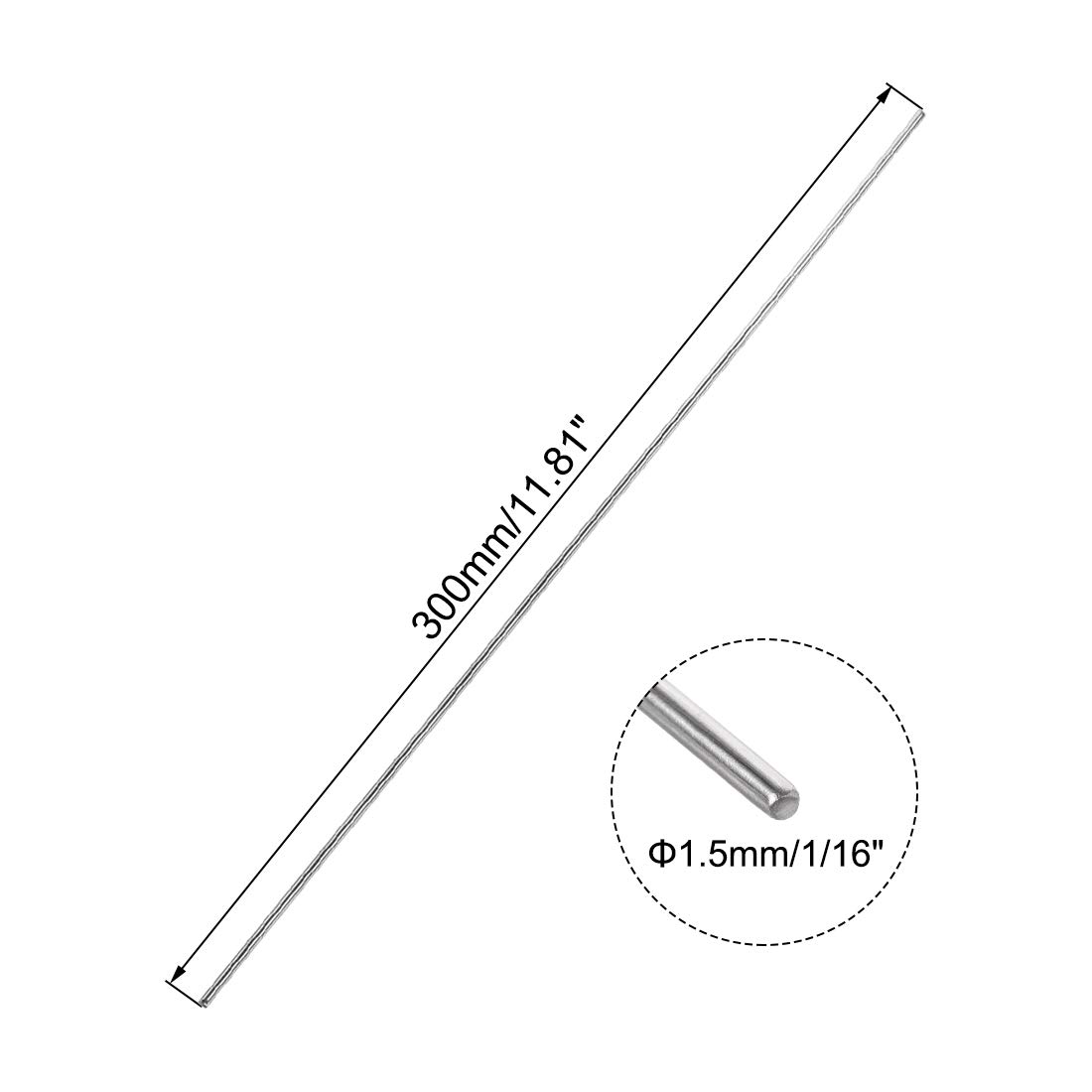 sourcing map 1.5mm x 300mm 304 Stainless Steel Solid Round Rod for DIY Craft - 5pcs - Image 3