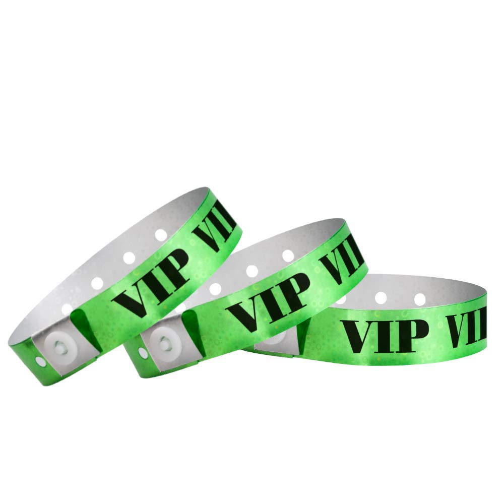 Photo 1 of 100 WristCo Holographic Green VIP Plastic Wristbands - Wristbands for Events