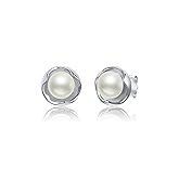 LibreLumos Pearl Stud Earrings for Women, 925 Sterling Silver Pearl Earrings, Freshwater Round Cultured Quality Pearl, Hypoallergenic Earrings, Jewelry Gifts for Women