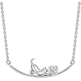 SLIACETE Cat Necklace for Women 925 Sterling Silver with CZ Cat Pendant Necklace Cat Jewelry Gift for Women