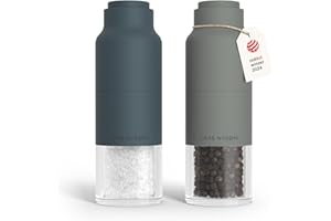 LARS NYSØM Salt and Pepper Grinder Set, Stainless Steel Manual Salt and Pepper Mills, Adjustable Ceramic Grinder, Design Spic