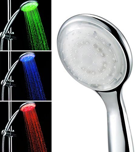 LED Shower Head Temperature Controlled Color Changing ABS Chrome House-cover 3 Colors (Red Blue Green)Powered by Running Water Pressure（1 x LED Shower Head No hose included)