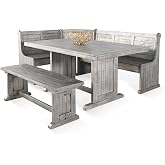 Pemberly Row 4-Pieces Dining Set Wood, Rectangular in Alpine Gray (36" H x 75" W x 56" D) for Kitchen, Dining Room with Table, Reversable Benches, and Storage Space