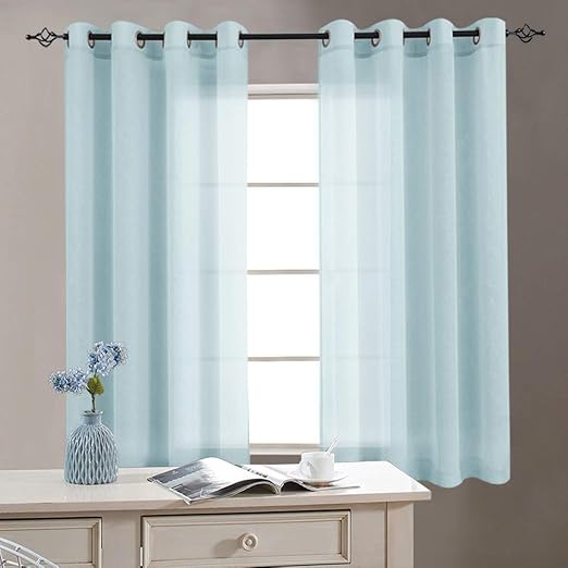 Amazon Com Baby Blue Sheer Curtains For Living Room Ring Top Voile Window Curtain For Bedroom 84 Inch Long 1 Pair Kitchen Dining