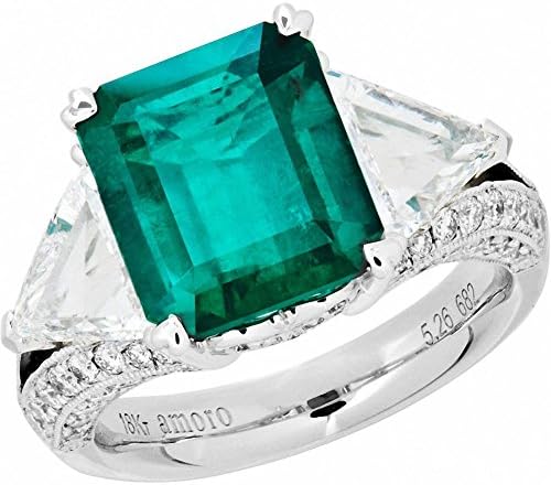 Amoro 18k White Gold Colombian Emerald Ring and Diamond Ring (0.97 cttw, G-H Color,VS2-SI1 Clarity)