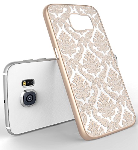 Galaxy S6 Case, LA GO GO(TM) Beauty Damask Lace Vintage Design Rubberized Ultra Slim Coating Print Hard Hybrid Case Cover Fit for Samsung Galaxy S6 G9200 (Gold, Galaxy S6)