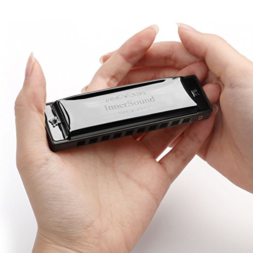 Harmonica, InnerSound Standard Diatonic Harmonica 10 Holes Blues Harp with Case, Key of C, for Blues Rock Country Folk Jazz, Black - Thumbnail 4