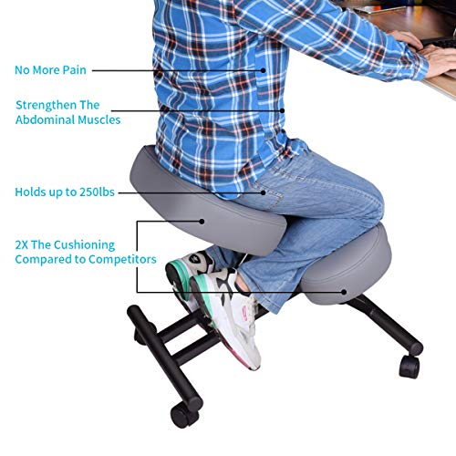 Ergonomic Kneeling Chair, Adjustable Stool for Home and Office - Improve Your Posture with an Angled Seat - Thick Comfortable Cushions - Thumbnail 5