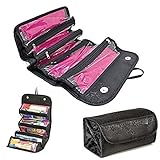 BeneU Makeup Bag Cosmetic Organizer Roll N Go Roll Up Foldable Clear Case Pouch Toiletry Organizer Multifunction Large Capacity for Cosmetics, Jewelry, Travel Accessories, Electronics(Black)