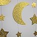 Mybbshower Gold Glitter Moon and Stars Garland Children's Birthday Party Nursery Room Decoration 12 Feet