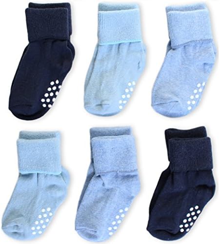 Aymoon Socks Baby Boys-Girls Non-Skid and Anti-Slip Turn Cuff Pack of 6 Multi-Color (12-24, Boys' Navy-Blue Set)