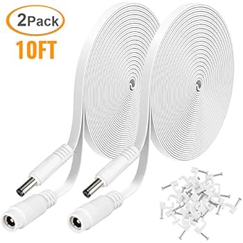 2 Pack DC Power Extension Cable 10ft 2.1mm x 5.5mm Compatible with 12V DC Adapter Cord for CCTV IP Camera, LED, Car, White