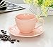 Eglaf Ceramic Coffee Tea Cup Set - 6 OZ Porcelain Embossed Tea Cup with Saucers Spoons Bracket - Set of 6 (Pink)