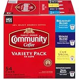 Community Coffee Variety Pack Medium to Dark Roast Single Serve 54 Ct Box, Compatible with Keurig 2.0 K Cup Brewers, Rich Smooth Flavor, 100% Arabica Coffee Beans