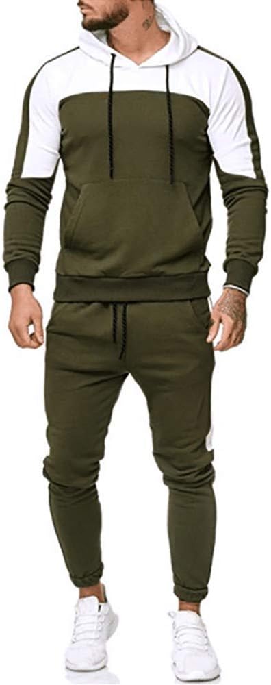 Men's Jogging Full Tracksuit Hoodies Gym Contrast Fleece Joggers Set Tracksuit Top & Bottoms Set