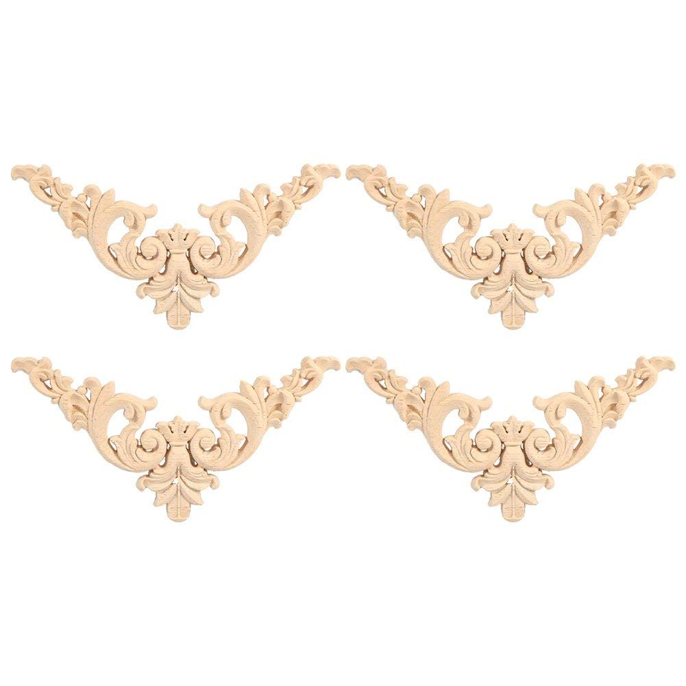 Yosoo 4 x Wooden Carved Wooden Corner Onlay Appliques Unpainted Furniture DIY Home Frame Door Decor 12 x 12 cm