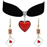 NIQIPOK Queen Of Hearts Necklaces Earrings Set for Women Queen of Hearts Earrings Red Heart Black Choker Necklace Cosplay Accessories Halloween Jewelry
