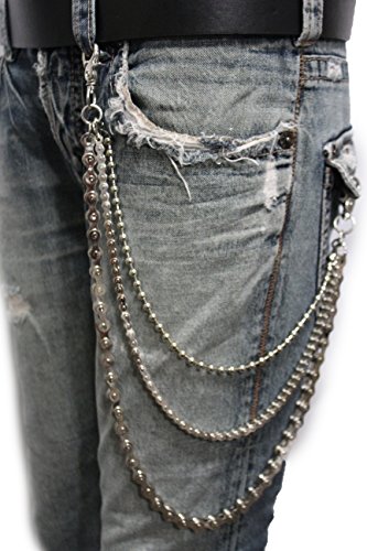 TFJ Men Wallet Chain Biker Long Fashion Jeans Keychain Strand Motorcycle Link Silver
