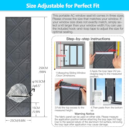 Aozzy 250 cm Sliding Door Seal for Mobile Air Conditioner, 3 Thickened Layers Aluminium, Cotton and Oxford, 100% Waterproof, Thermal Insulation, No Cold Air Leak for Sliding Glass Door/Window