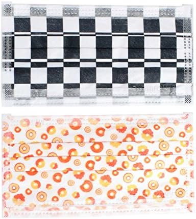 Unisex Antibacterial Anti-Dust Disposable Face Mask- Three Layer Orange Donuts & Black checkerboard, total 60pcs