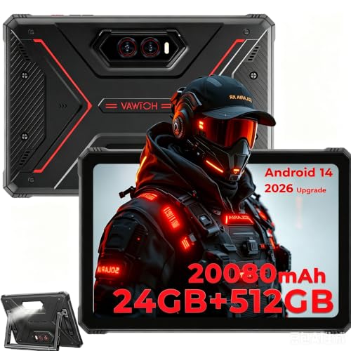HOTWAV R9 Plus Outdoor Tablet Android 14, 11 Inch 2K FHD+ Construction Site Tablets, Octa-Core 24GB+512GB+2TB TF Tablet Waterproof, 20080mAh 20W Fast Charge, 64MP+16MP/IP68/IP69K/Dual SIM 4G/5G WiFi/GPS/OTG