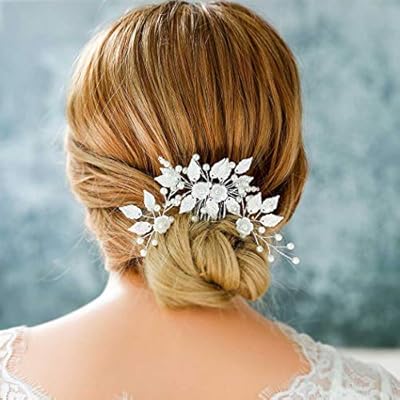 Amazon Com Yean Bride Wedding Pearl Hair Comb Leaf Hair Pin
