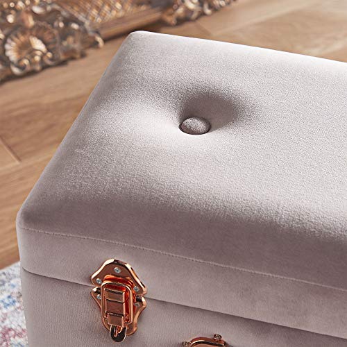 Beautify Pearlized Pink Velvet Storage Stool Trunk Organizer Ottoman
