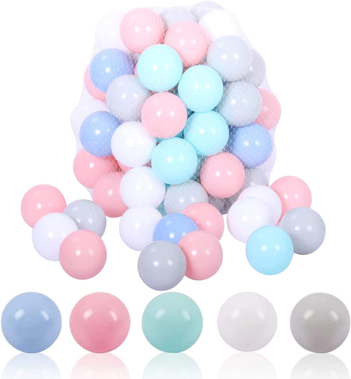 LANGXUN 50 100 200 Soft Plastic Ball Pit Balls for Kids, Gift for Baby Toddler Birthday Christmas, Ball Pit Play Tent, Baby Kiddie Pool Water Toys, Party Decoration (400 Balls, 5 Macaron Colors) Image