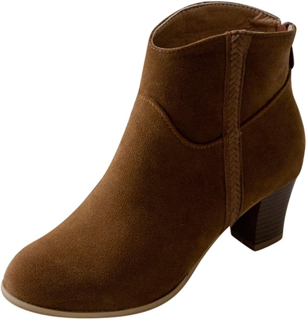 Damen Stiefeletten Wildleder Blockabsatz - Elegante Winterstiefel Mit Reißverschluss
