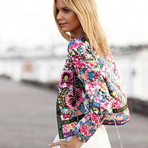 Gillberry Women Stand Collar Long Sleeve Zipper Floral Printed Bomber Jacket (A, S)