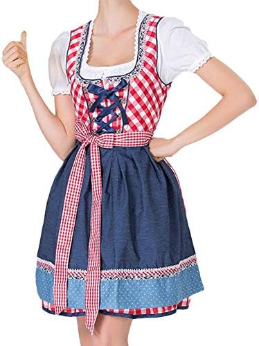 KINGOLDON Women Barmaid Dirndl Dress Bandage Apron Bavarian Oktoberfest Costumes